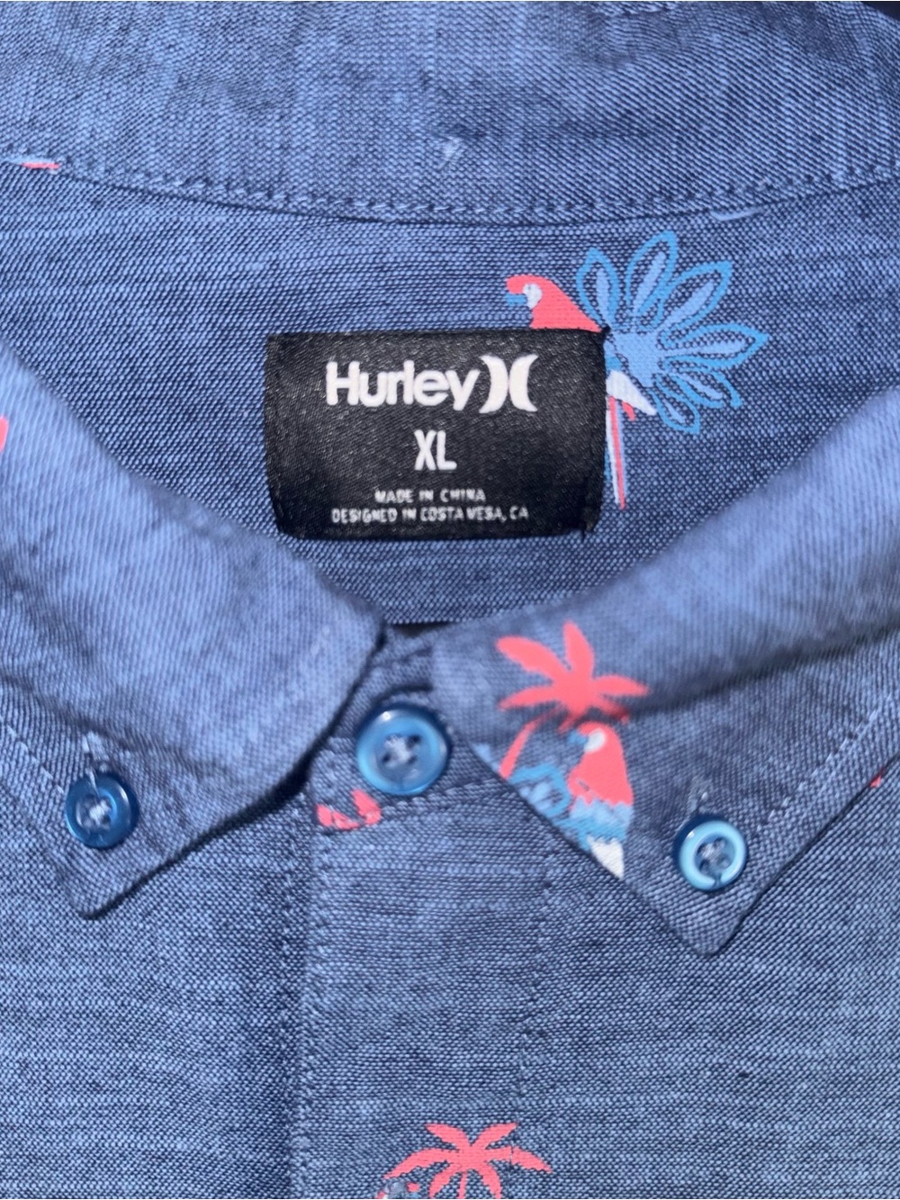 Hurley Mens Short Sleeve Shirt Blue Tropical Fourth 4th Of July NEW XL - Picture 7 of 7